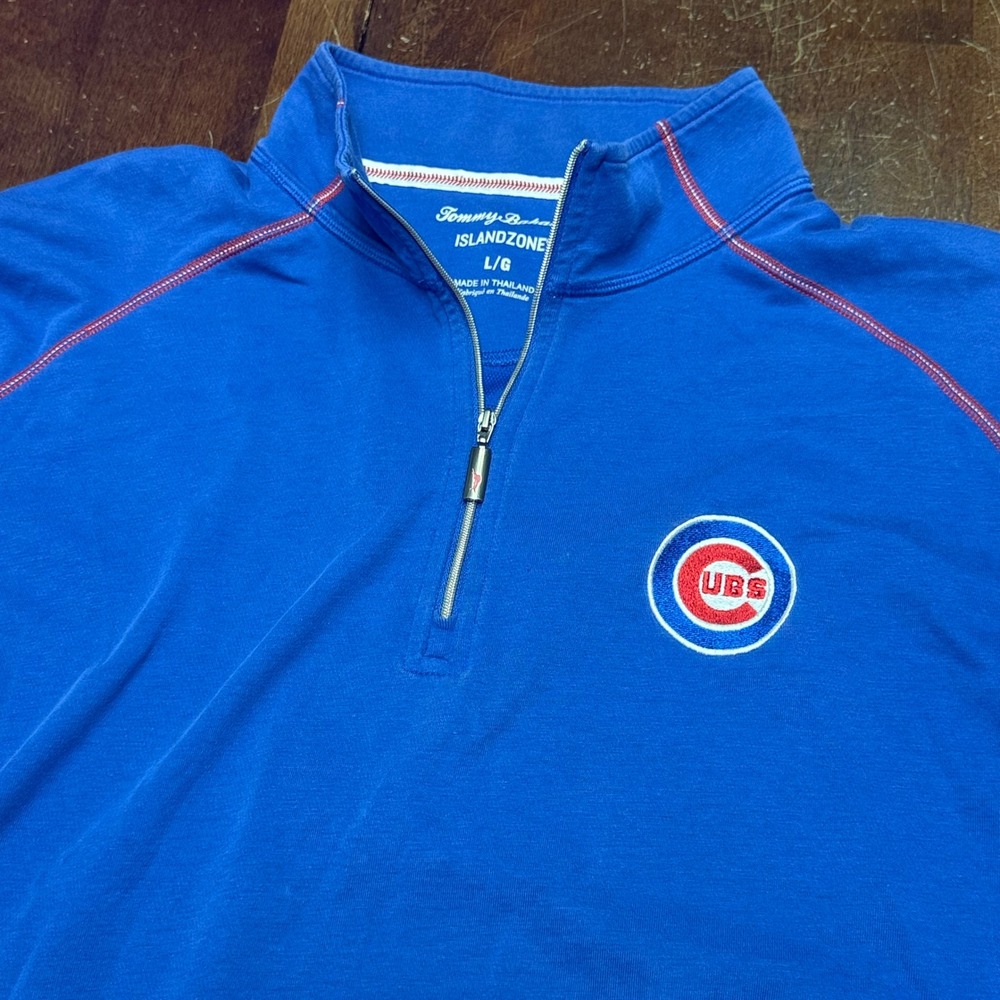 Tommy Bahama IslandZone Chicago Cubs Quarter 1/4 Zip Pullover Mens L Blue MLB
